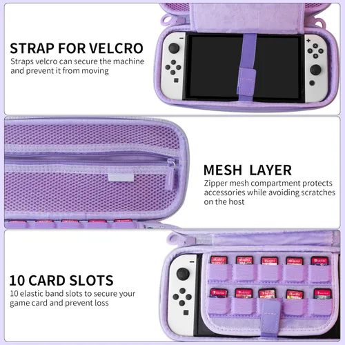Vista 2 de Cute of Unicorn - Funda de transporte para Nintendo Switch OLED, paquete de accesorios morados con bolsa de viaje Switch, funda protectora dura