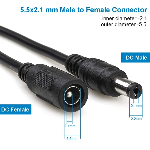 Vista 4 de Paquete de 2 cables de extensión CC de 10 pies de 0.217 in x 0.083 in, cable de extensión de alimentación universal de 12 V CC para cámara