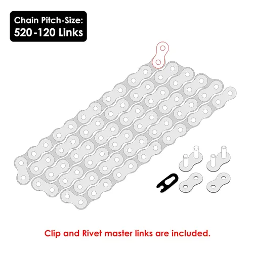Vista 2 de Caltric Cadena de transmisión no Oring de 520 pasos de 120 eslabones compatible con ATV/UTV/Quad/Side X Side/Motocicleta/Dirtbike/con remache y clip