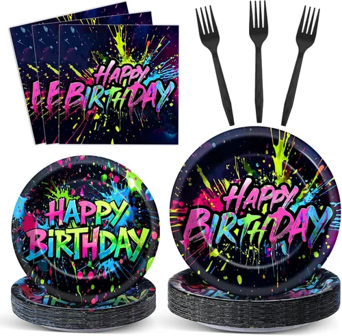 Vista 43 de Qyeahkj 100 piezas de platos y servilletas de patinaje en línea para fiesta rosa, suministros de decoración de cumpleaños con temática de patinaje