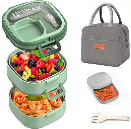Vista 10 de Lonchera Bento para adultos y niños, contenedor de comida con un solo compartimento, sin BPA, apta para microondas y lavavajillas, con divisor Azul