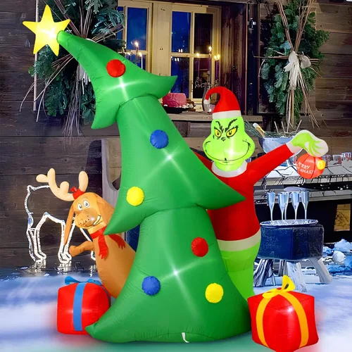 Vista 9 de Hioasis - Arco inflable de Navidad de 3 m con hombre de jengibre y caja de regalo, inflables navideños para exteriores con luces LED incorporadas