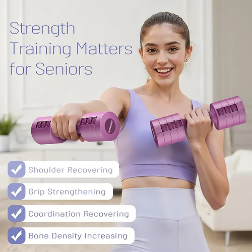 Vista 2 de EAST MOUNT Juego de 2 mancuernas ajustables de 5 libras, peso libre total de 10 libras, peso libre 6 en 1, pesas de mano para mujer, para el hogar