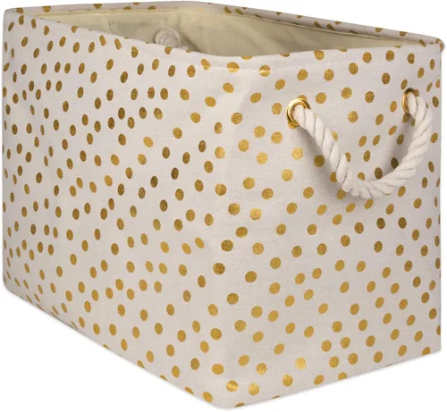 DII Contenedor de almacenamiento de poliéster, colección Gold Metallic plegable con asas, grande, color blanco hueso natural