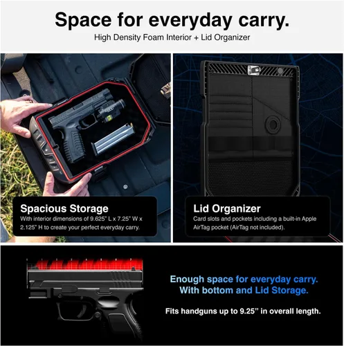 Vista 5 de VAULTEK LifePod 20 Full-Size Biometric Lockable Weatherproof Case with Built-in Lock, Steel Security Cable, & TSA Handgun Case or Car Safe, Portable