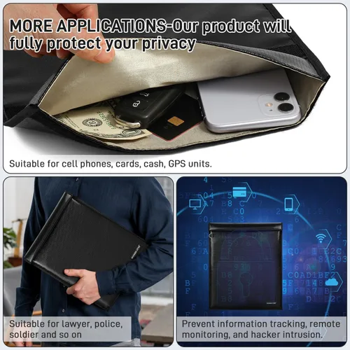 Vista 6 de Bolsa Faraday (3 unidades) para portátiles, tabletas y teléfonos, bolsa de bloqueo de señal RFID, jaula Faraday, emisión de señal para protección