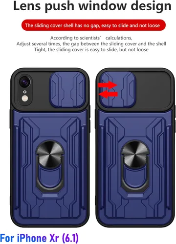 Vista 5 de Funda tipo cartera para iPhone Xr, ranura para tarjeta de crédito, diseño portátil, resistente de doble capa híbrida acolchada de goma protectora