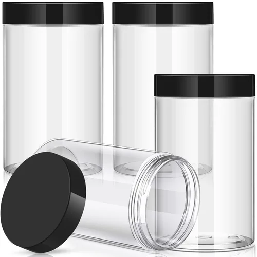 Vista 54 de Patelai 4 piezas de recipientes de plástico transparentes redondos de boca ancha a prueba de fugas con tapas para almacenamiento de viaje