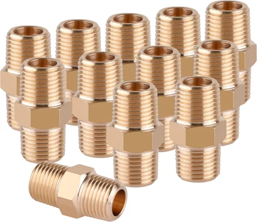 Vista 7 de KOOTANS 12 piezas de accesorios de tubería de latón 1/4 NPT x 1/4 NPT macho de latón macizo hexagonal macho a macho adaptador NPT conector de latón