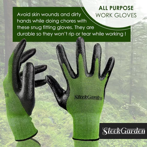 Vista 2 de Guantes de jardinería de bambú, ultra agarre, revestimiento protector de nitrilo contra cortes, guantes de trabajo a mano descubierta