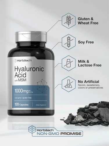 Vista 9 de Horbäach Ácido hialurónico con MSM 1000 mg 120 cápsulas Suplemento sin OMG y sin gluten Fórmula biodisponible