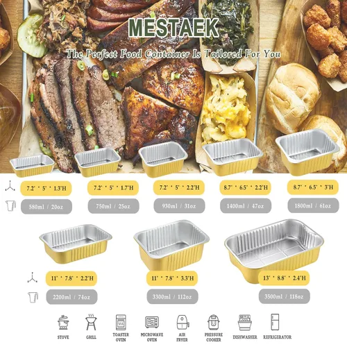 Vista 9 de Sartenes de papel de aluminio poco profundos de 6 x 4 pulgadas con tapas a presión, 20 onzas, paquete de 5 recipientes desechables extra gruesos