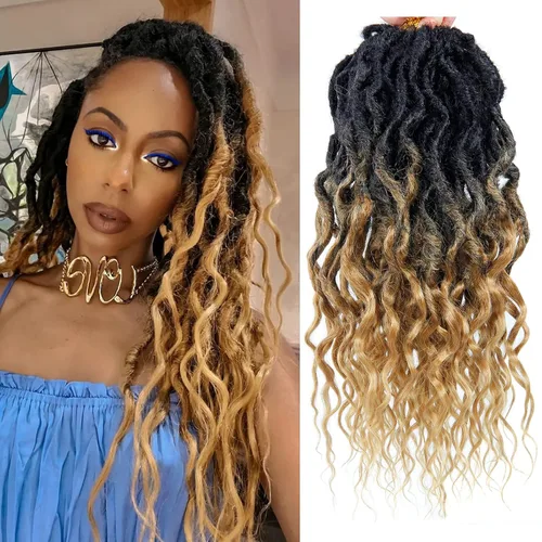 Vista 59 de Rastas de cabello sintético de ganchillo de 16 pulgadas, rastas suaves con extremos rizados, extensiones de rastas sintéticas bohemias de ganchillo