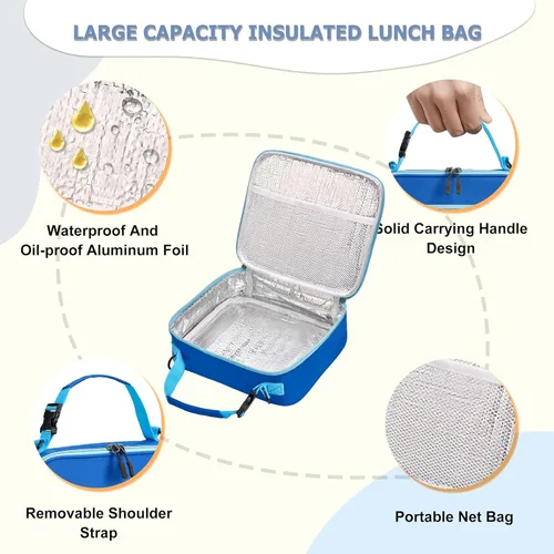 Vista 8 de MAISON HUIS Caja Bento para niños con termo de sopa de 8 onzas, recipientes de comida a prueba de fugas con 5 compartimentos, bolsa de almuerzo