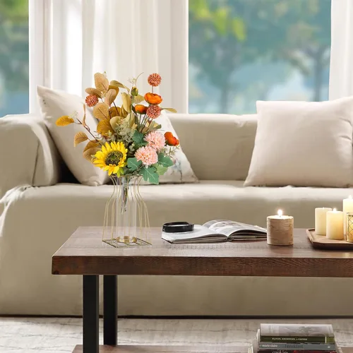 Vista 6 de Sziqiqi Jarrones de cristal para centros de mesa con diseño geométrico de metal, florero moderno transparente para decoración, jarrón decorativo
