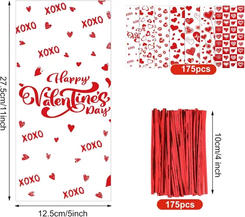 Vista 7 de Zonon 175 bolsas de celofán para el día de San Valentín, bolsa de regalo de San Valentín, bolsa de regalo de San Valentín, bolsa de golosinas