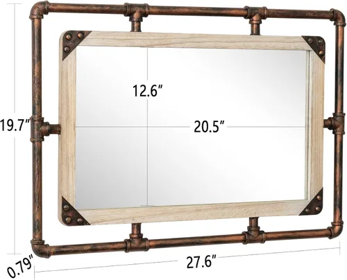 Vista 5 de COGOOD Espejo de tubo industrial rústico 27.6 x 19.7 pulgadas, espejo de pared rectangular de metal para baño, sala de estar, dormitorio, espejo
