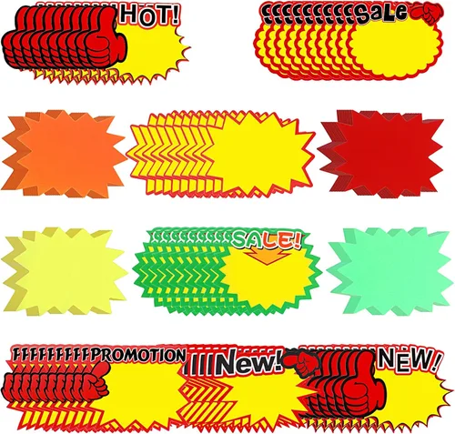Zonon 550 letreros de venta de Starburst para tienda minorista, etiquetas de precio en blanco de 3.5 x 2.8 pulgadas, fluorescentes para venta,