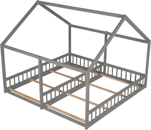 Vista 5 de SOFTSEA Base de cama doble tamaño individual para niños, cama de plataforma lateral a lado, 2 camas individuales compartidas para niños, no necesita