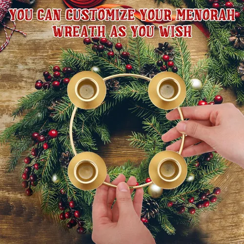 Vista 4 de Sliner 8 piezas de 8 piezas de corona de Adviento de Navidad, anillo de adviento dorado, portavelas, forma redonda, corona cónica para decoración