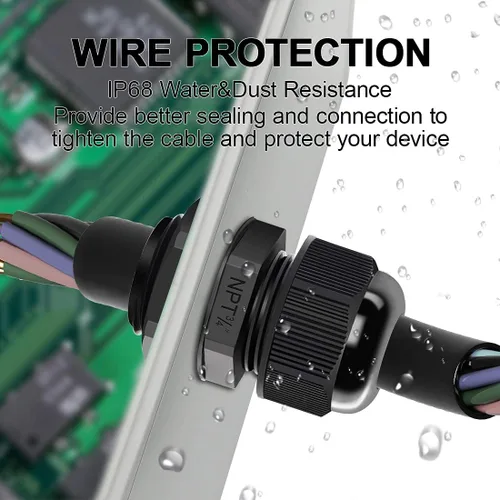 Vista 79 de LeMotech Paquete de 5 prensaestopas NPT de 1-1/4 pulgadas, impermeables, ajustables, conectores de cable de 0.945-1.260 in, juntas de nailon negro