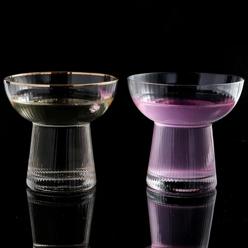 Vista 6 de Lysenn Juego de 4 vasos de Margarita sin tallo, elegantes vasos de cóctel con rayas verticales, cristalería soplada a mano de primera calidad