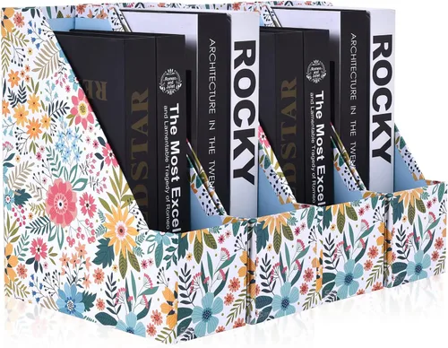 SUIN Paquete de 4 revistas plegables, sin costuras, diseño floral, organizador de archivos de escritorio para oficina, hogar, escuela, flores