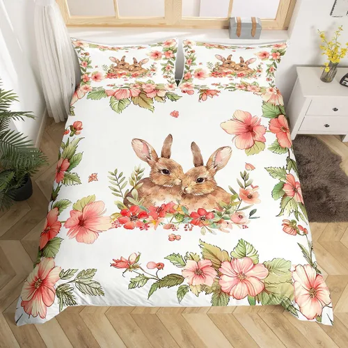 Vista 10 de Juego de ropa de cama con temática de Pascua de conejitos para niños, adolescentes y jóvenes, funda de edredón de nido de huevos de Pascua, funda