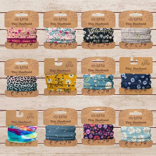 Vista 5 de Karma - Diadema floral para mujer, fina, diadema de tela y bufanda elástica para el cabello, rosaverde azulado