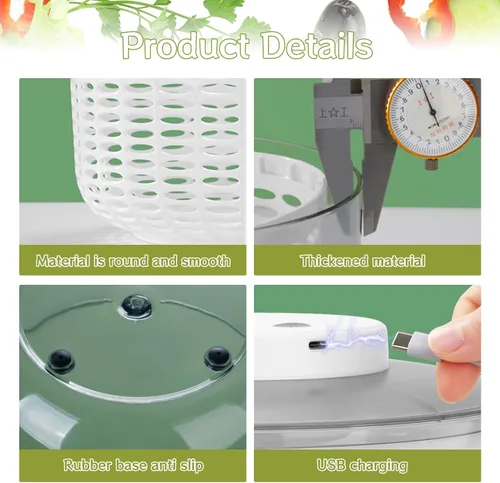 Vista 4 de Molinillo eléctrico de ensalada, 6 L, secadora de verduras de ensalada de gran capacidad, lavadora de ensalada de frutas, secadora para el hogar