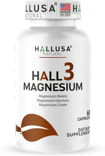 HALL3 Magnesio x 60 Cápsulas – Complejo Triple Magnesio: Citrato, Glicinato y Malato – Suplemento dietético para el músculo – Función nerviosa –
