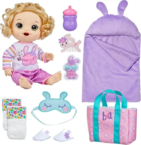 Baby Alive Bunny Sleepover Baby Doll, Bedtime-Themed 12-Inch Dolls, Sleeping Bag & Bunny-Themed Doll Accessories, Toys for 3 Year Old Girls and Boys