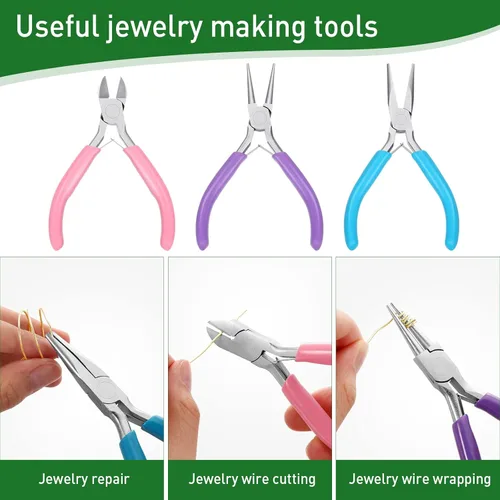 Vista 4 de 3 rollos de alambre de joyería de calibre 18, 20, 22 para fabricación de joyas, con 3 alicates multiuso y tamaño de anillos, alambre de cuentas