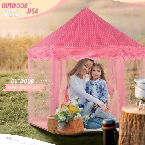 Vista 7 de Tienda de princesa para niñas con grandes luces de estrella, tienda de juegos en forma de castillo para niños, regalo de cumpleaños para niñas