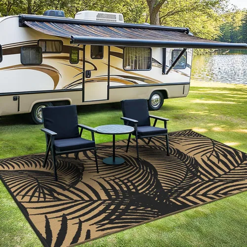 Vista 2 de GENIMO - Alfombra para exteriores de 6 x 9 pies, impermeable, reversible, de pajillas de plástico, para patio, espacios amplios, ligera