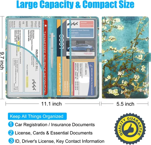 Vista 3 de DMLuna Soporte para Registro de Coche y Seguro, Organizador de Cuero para Documentos de Vehículo en Guantera, Accesorios de Compartimento para Auto
