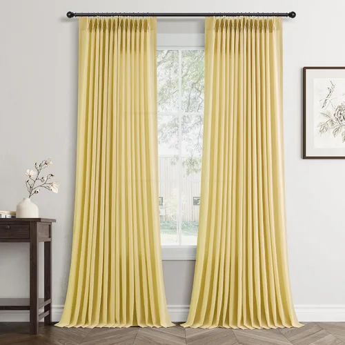 Vista 18 de Jowels Cortinas de lino plisadas naturales de 96 pulgadas de largo para sala de estar