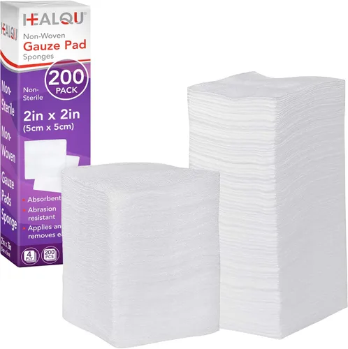 HEALQU Almohadillas de gasa de 2 x 2 pulgadas, paquete de 200 esponjas no tejidas de 4 capas, no estériles, esponjas dentales y quirúrgicas