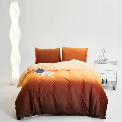 Vista 456 de CLOTHKNOW Juego de edredón de 3 piezas a cuadros color beige óxido, tamaño Full, juego de ropa de cama de cuadros edredón terracota con 2 fundas
