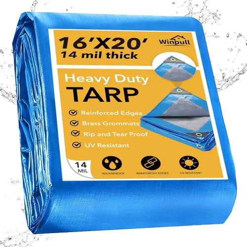 Vista 19 de Winpull Lona 8x10 Pies 14 Mil Resistente Impermeable, Cubierta Grande Multiusos con Ojales de Latón y Bordes Reforzados, Lonas de Polietileno