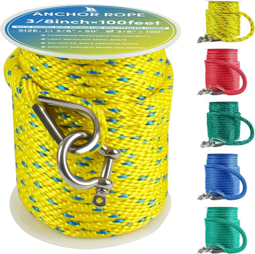 Vista 46 de Cuerda de anclaje prémium de 100 pies x 3/8 pulgadas, cuerda de anclaje MFP maciza con dedal y grillete, color naranja/amarillo