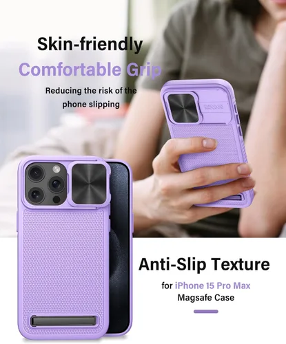 Vista 7 de Vihibii Funda para iPhone 15 Pro Max, [compatible con MagSafe], soporte integrado y cubierta de cámara deslizante, protección contra caídas de grado