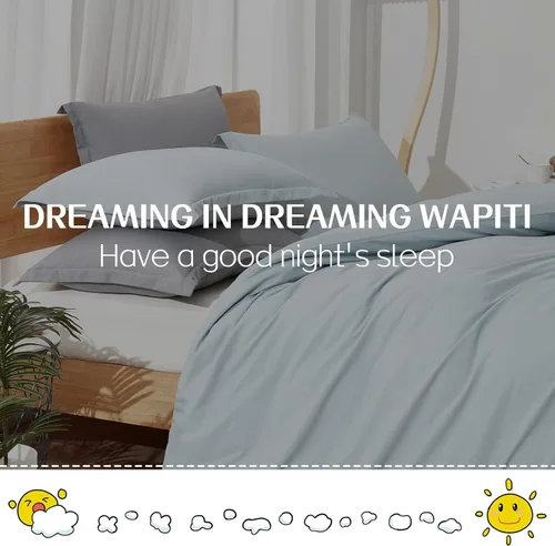Vista 6 de Dreaming Wapiti Juego de funda de edredón tamaño King, de microfibra lavada, azul aciano, color liso, suave y transpirable, con cierre de cremallera