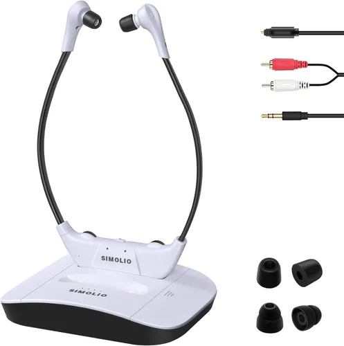 SIMOLIO Auriculares inalámbricos de TV digital 2.4G con batería de repuesto para personas mayores, diálogo Clarity auriculares inalámbricos para ver