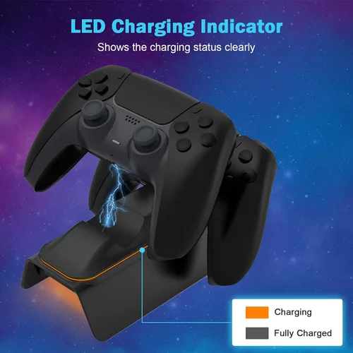 Vista 4 de NexiGo Cargador de controlador PS5 mejorado con kit de agarre para el pulgar, adaptador de CA de carga rápida, estación de carga DualSense