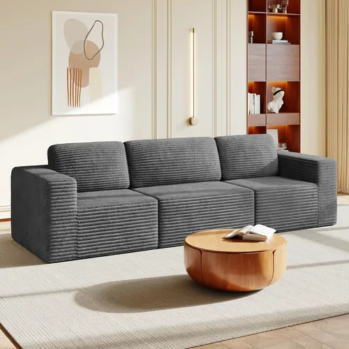Vista 42 de Vesgantti Sofá Seccional Modular de 97", Beige, Sofá Seccional con Otomana Móvil, Cómodo Sofá de Pana con Cojín de Resorte, Sofá Modular con Asiento