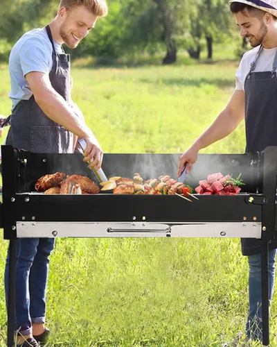 Vista 2 de Parrilla de carbón para barbacoa, de acero inoxidable, plegable, portátil, kit de herramientas para barbacoa al aire libre, camping, senderismo