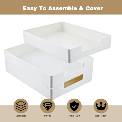 Vista 3 de 2 Pcs Rectangular Plastic Desk Organizer Tray, Desk Letter Tray, A4 Letter Size Stackable File Tray, Desktop File Paper Holder, Book Storage Rack