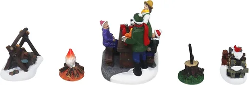 Vista 4 de Juego de 5 figuras de escena de picnic para pueblo de Navidad, complemento perfecto para tus decoraciones de interiores de Navidad y exhibiciones