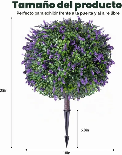 Vista 5 de Paquete de 2 urnas artificiales, arbustos topiarios artificiales de lavanda, plantas de hoja perenne resistentes a los rayos UV, decoración